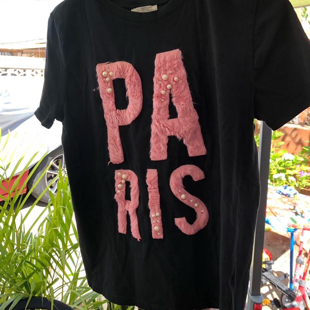 Zara “PARIS” fuzzy print tee